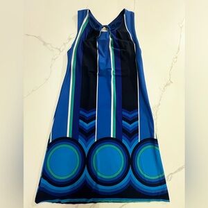My Michelle Geo Print Blue Sleeveless  Shift Dress, Size large